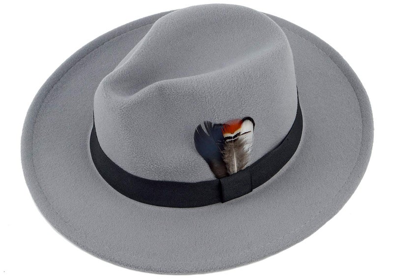 FADACHY Classic Fedora Hat for Men & Women Wide Brim Felt Hat Panama Dress Hat Grey Fedora - Image 3